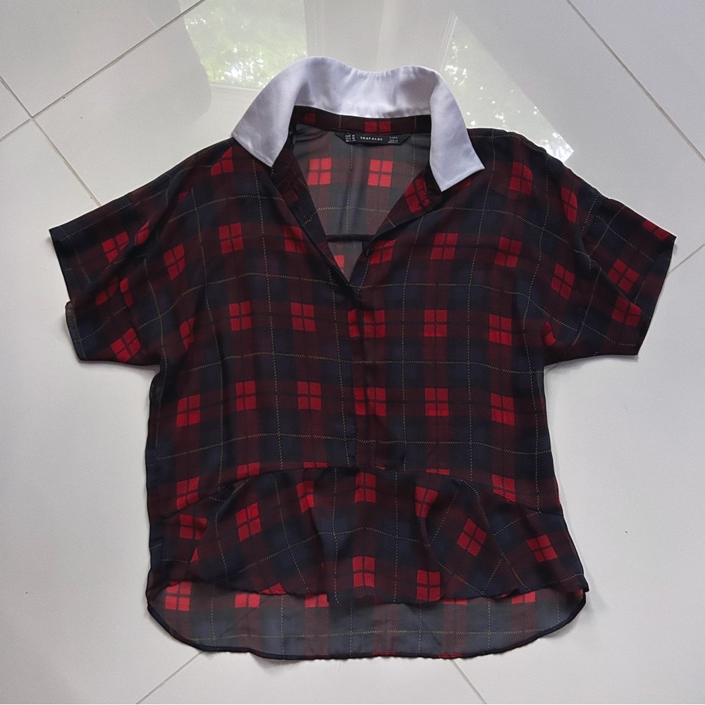 Sheer Plaid Collared Zara Blouse